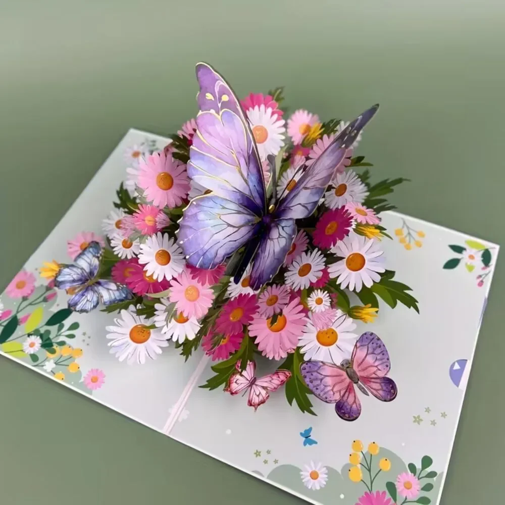 3D Pop Up Greeting Card Flower Butterfly Birthday Thank You Mother All Occasion